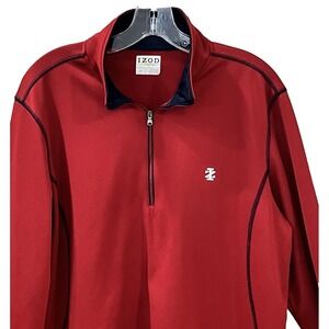 Izod Golf Men's Pullover Shirt Size L Red 1/4 Zip Long Sleeve Logo Activewear
